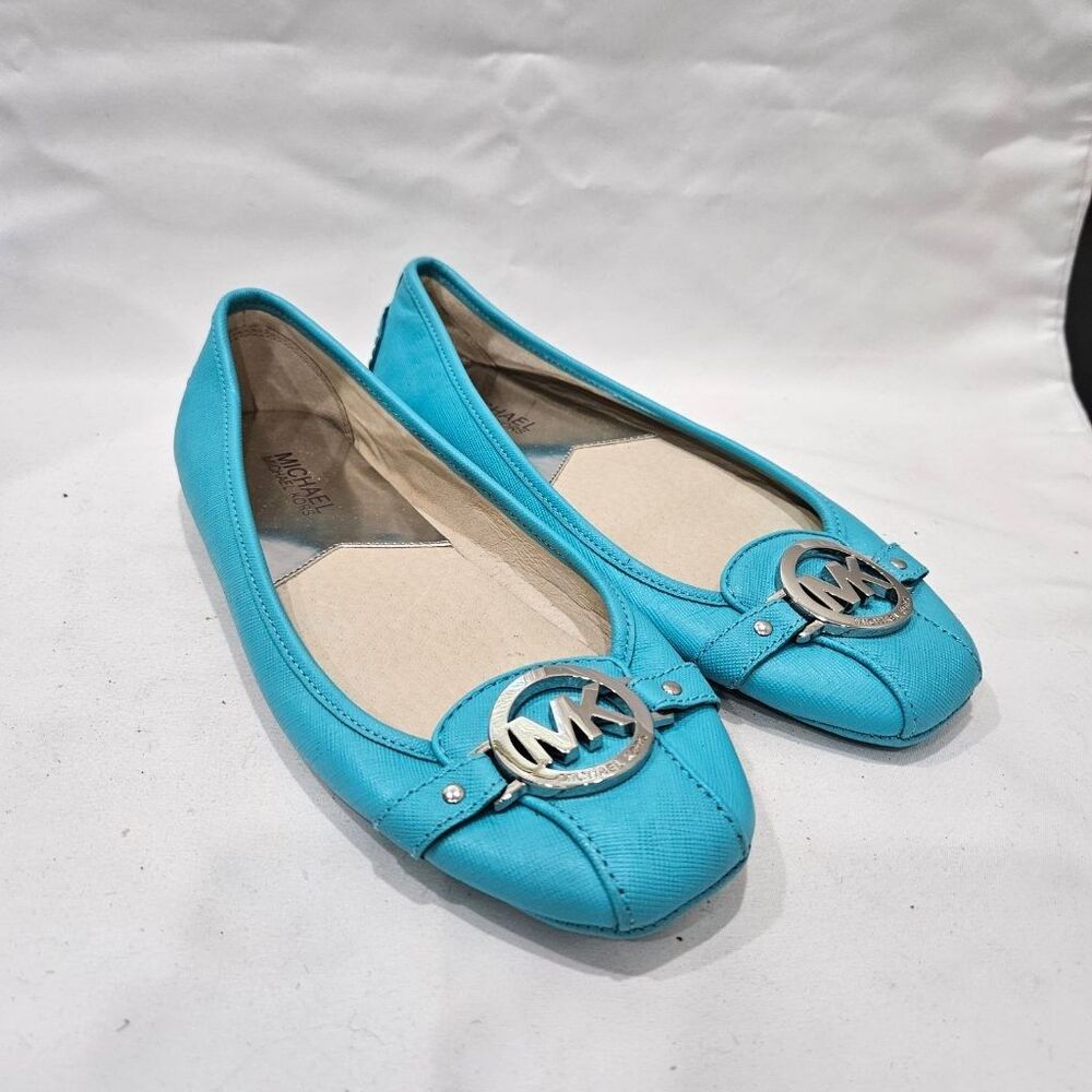 Michael Kors Fulton Ballet Flats Womens 8M Turquoise Blue Saffiano Leather MK Lo